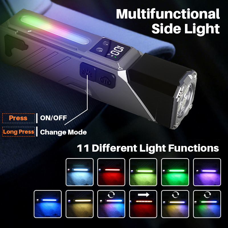 Lampe de Travail LED Multifonction T130 Éclairage Latéral RGB et Écran LCD - مصباح العمل الذكي متعدد الوظائف بمغناطيس - Camping et Randonnée - صورة 3