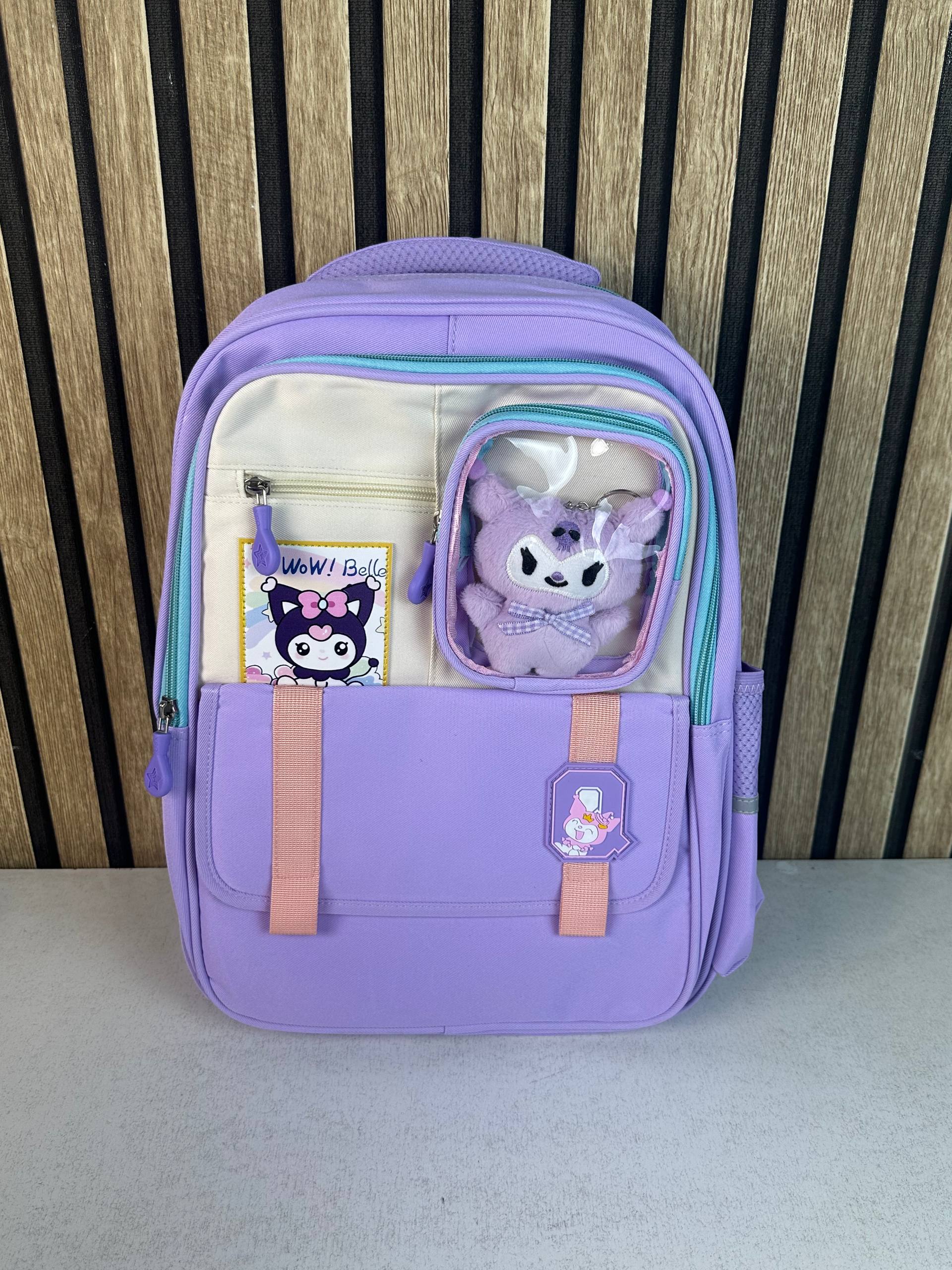 Sac à Dos Scolaire Style Kawaii Grand Volume avec Peluche Incluse Tissu Imperméable Mauve SACKDS04MV - حقيبة مدرسية بتصميم كاوايي - Sac à dos et Mode - صورة 2
