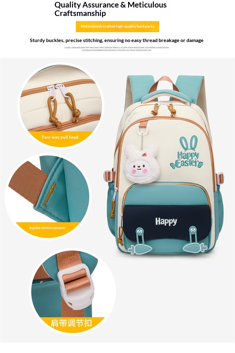 Sac à Dos Scolaire Motif Lapin Happy Easter Ergonomique Tissu Imperméable Vert SACKDS31V - حقيبة ظهر مدرسية وعصرية بتصميم الأرنب اللطيف - Sac à dos et Mode - صورة 2