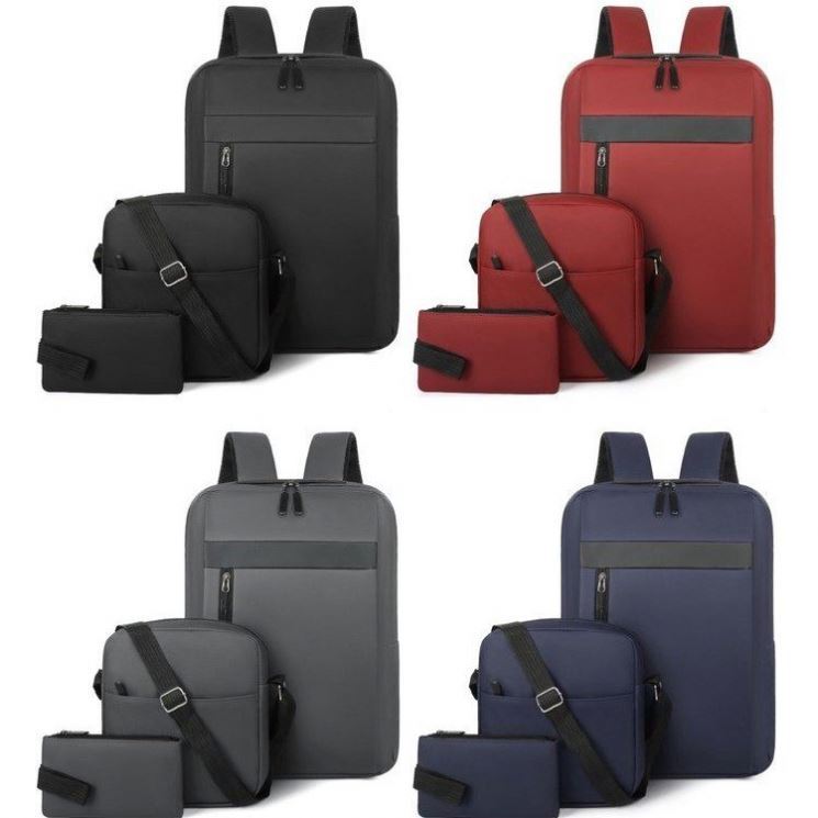 Ensemble 3 PCS sac a dos Élégant et Imperméable pour Homme Avec Port USB Gris Mat-02 - طقم حقائب رجالية أنيقة 3 في 1 مع منفذ شحن - Sac à dos et Mode - صورة 2