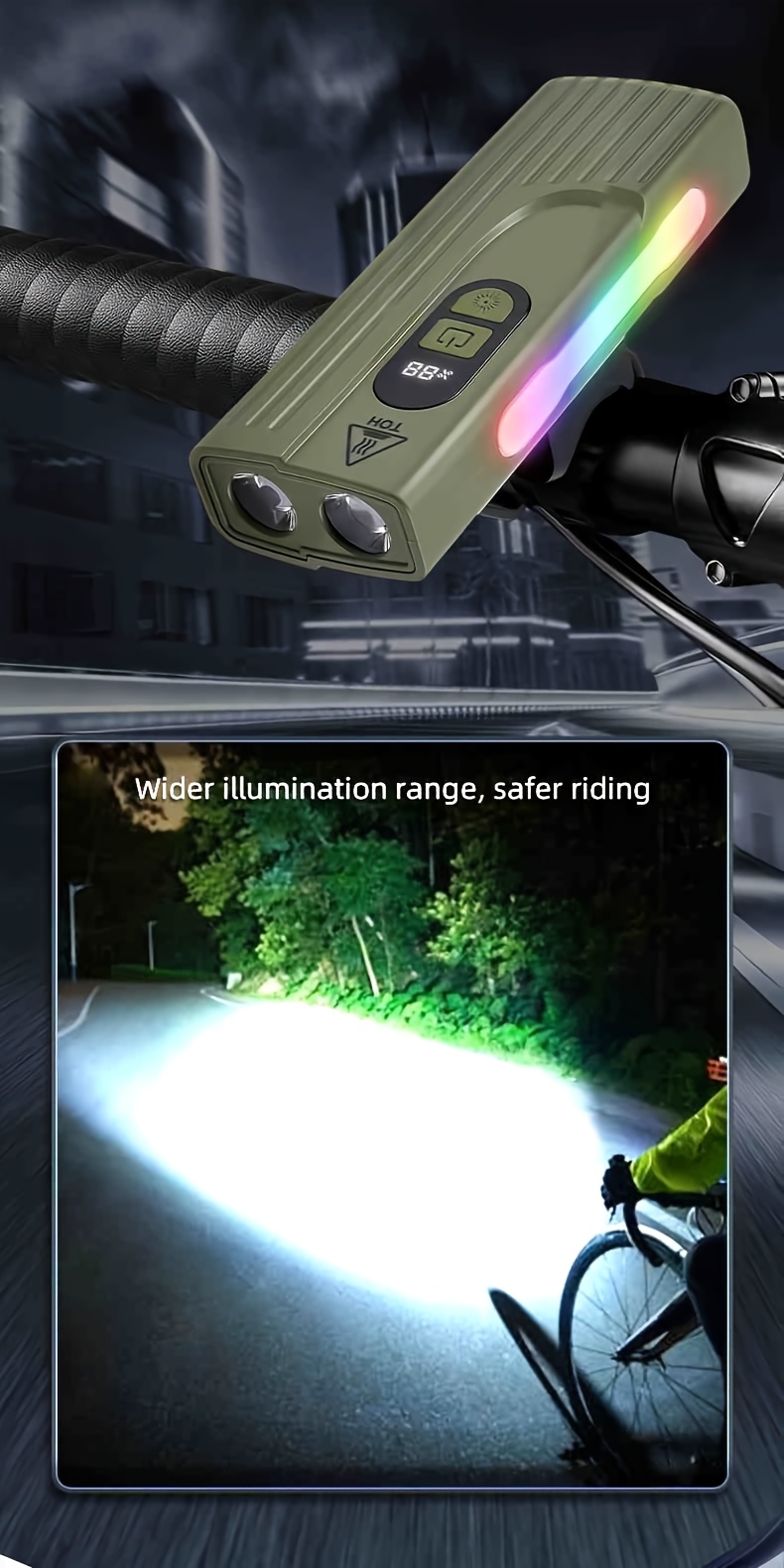 Lampe de Vélo Rechargeable Z-838 Multi-Fonction - Éclairage LED Puissant Lumière Latérale RGB - مصباح دراجة متعدد الوظائف مع إضاءة جانبية ملونة ومغناطيس قوي - Accessoires Auto/Moto - صورة 9