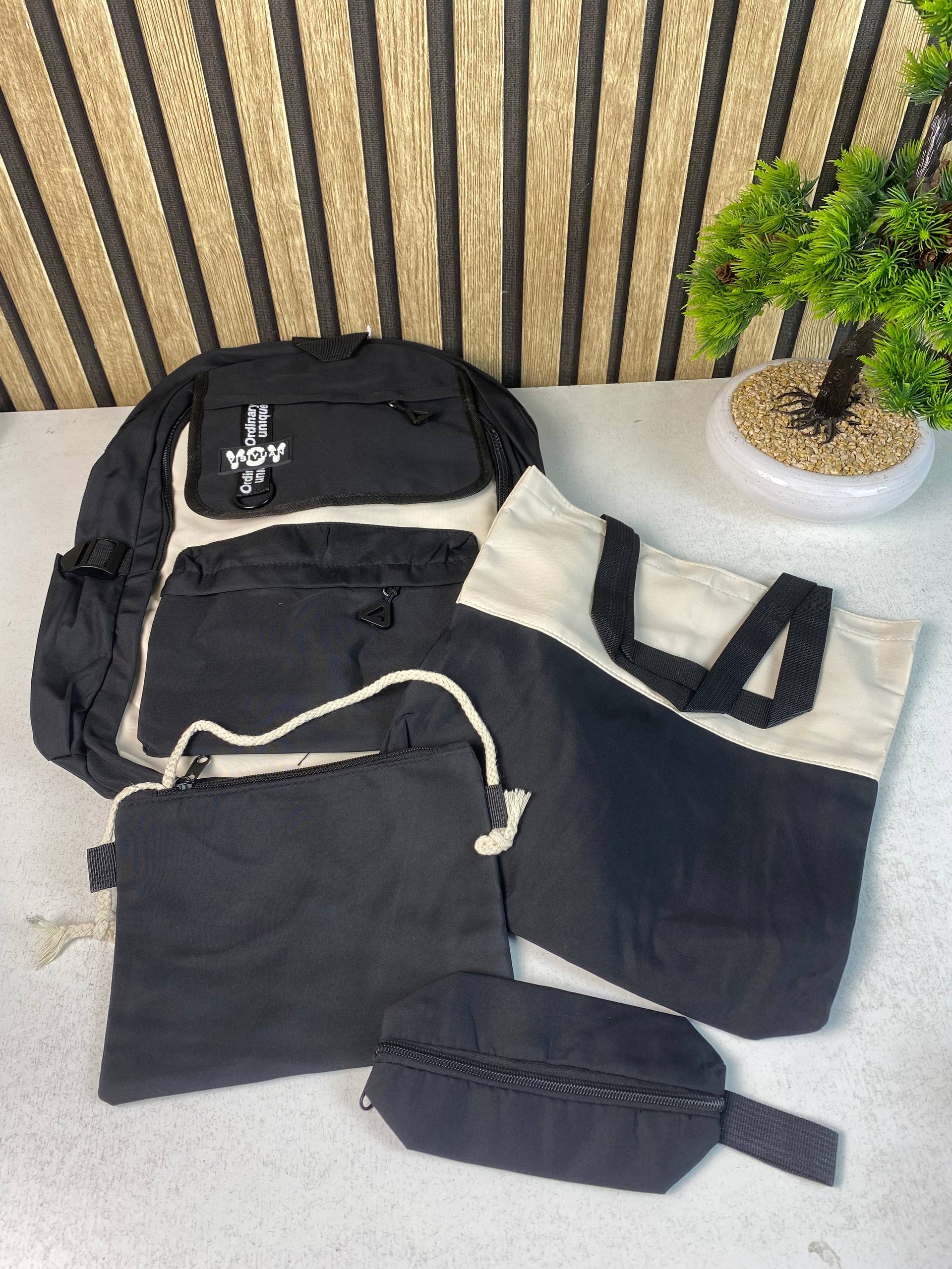 Sac à Dos Multifonctionnel Kawaii Grand Volume Imperméable et Résistant 4Pcs Noir SACKDS12N - حقيبة ظهر بعدة قطع بتصميم كاوايي - Sac à dos et Mode - صورة حقيقية 4