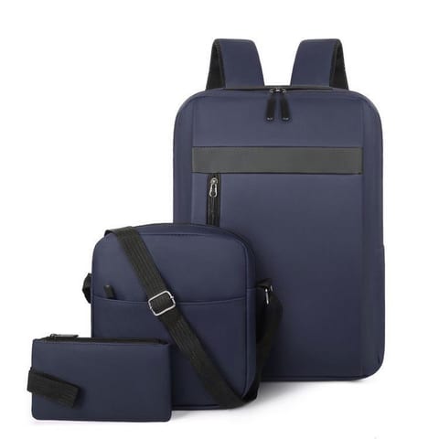 Ensemble 3 PCS sac a dos Élégant et Imperméable pour Homme Avec Port USB Bleu Mat-02 - طقم حقائب رجالية أنيقة 3 في 1 مع منفذ شحن