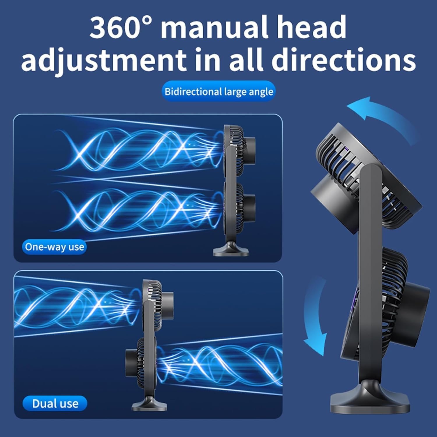 Ventilateur de Bureau Double Tête Rechargeable USB - مروحة المكتب المكتبية المزدوجة بـ 3 سرعات - Vacance & Loisir - صورة 7