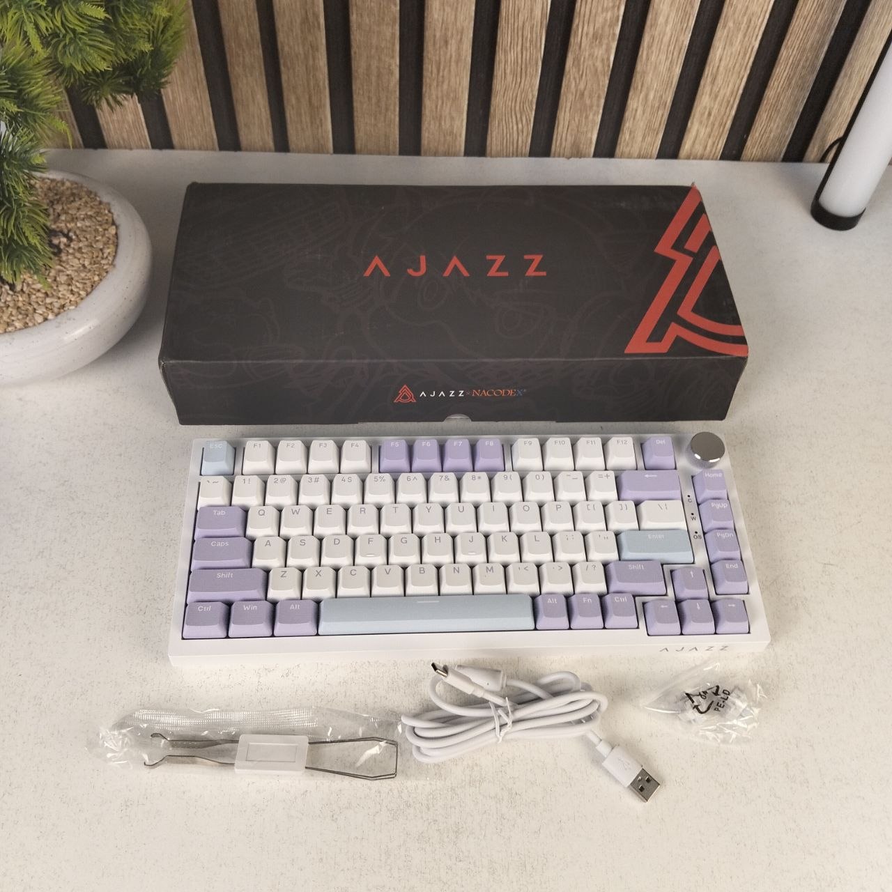 Clavier Mécanique Ajazz AK820 Purple avec Bouton de Volume et Structure Gasket - لوحة مفاتيح ميكانيكية - صورة 12