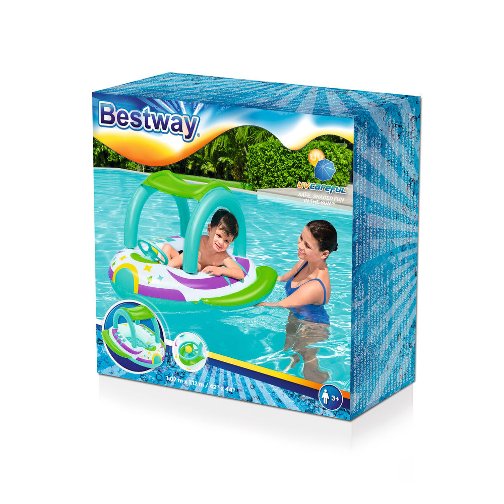 Bateau Gonflable pour Enfants Bestway Space Splash avec Pare-Soleil UV Amovible - قارب أطفال منفوخ بتصميم مركبة فضائية ومقود تفاعلي - Vacance & Loisir - صورة 6