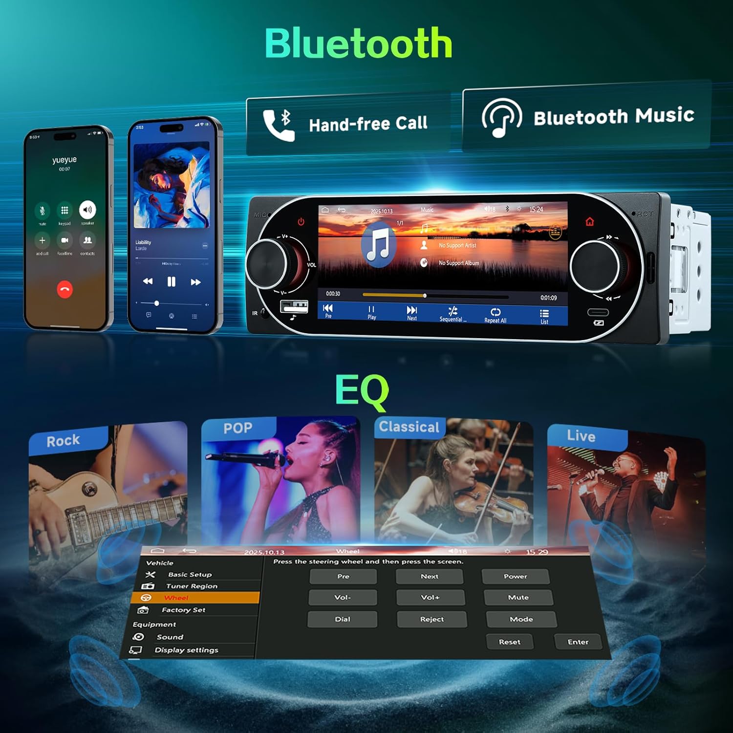 Autoradio 1Din Écran Tactile 5" IPS - Apple CarPlay et Android Auto Sans Fil Charge Rapide Type-C - راديو سيارة ذكي بشاشة لمس 5 بوصة تدعم و لاسلكيًا - Accessoires Auto/Moto - صورة 4