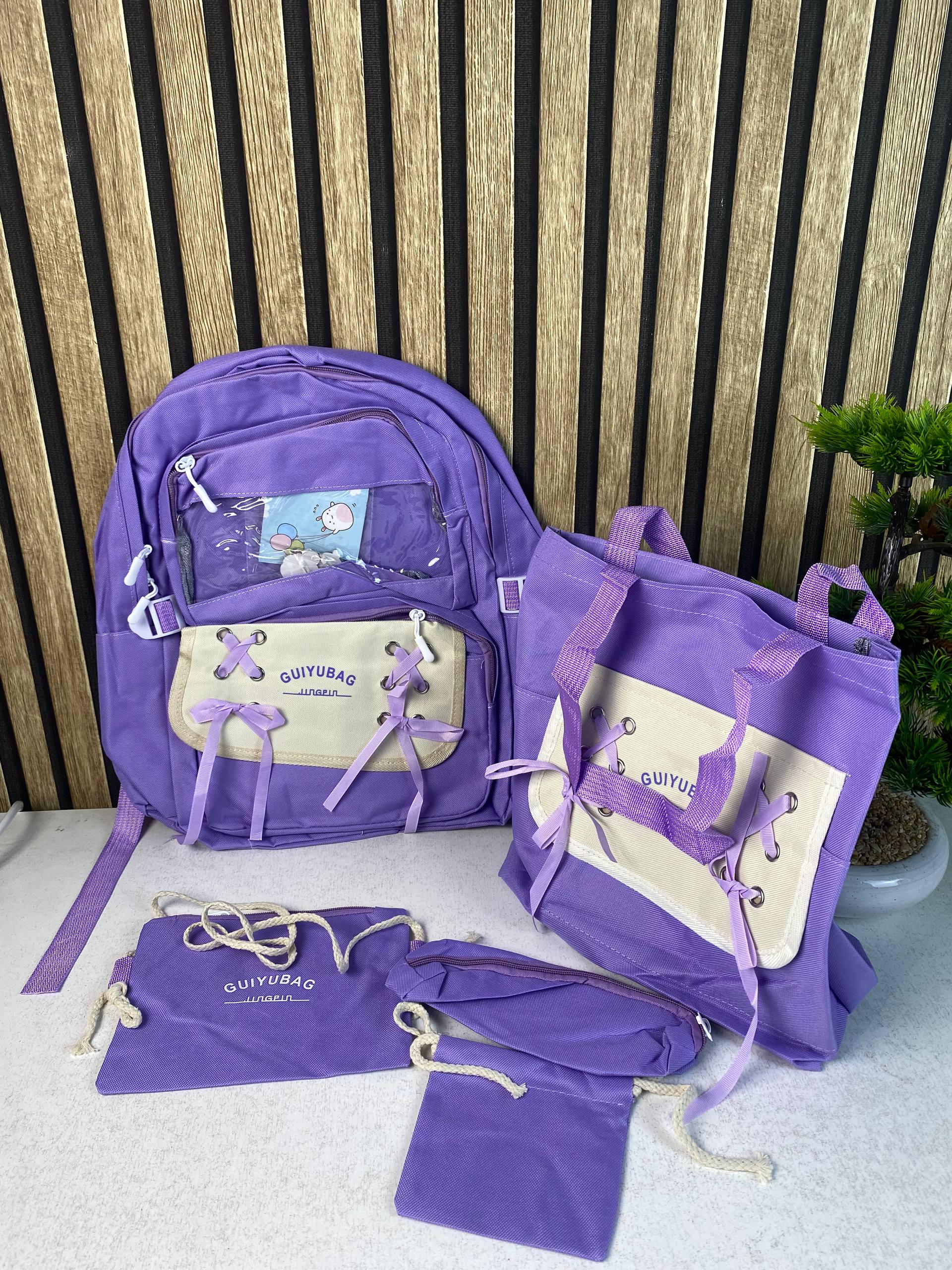 Sac à Dos Multifonctionnel Kawaii Grand Volume Imperméable et Résistant 5Pcs Mauve SACKDS11MV - حقيبة ظهر بعدة قطع بتصميم كاوايي - Sac à dos et Mode - صورة حقيقية 4