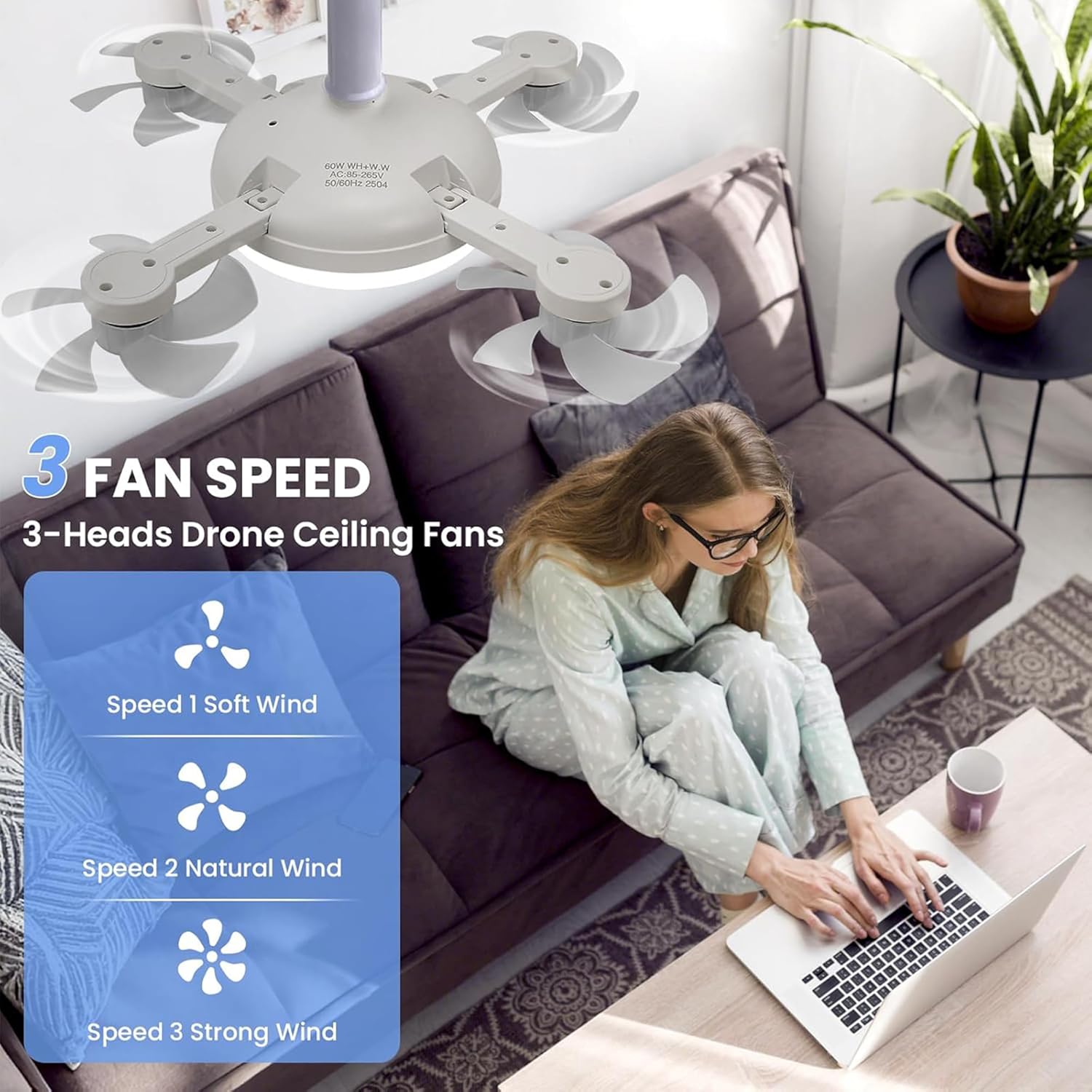Ventilateur de Plafond LED Drone F4 avec Télécommande et Variateur - مروحة سقف ومصباح بتصميم الدرون مع ريموت كنترول - Produits de saison - صورة 5