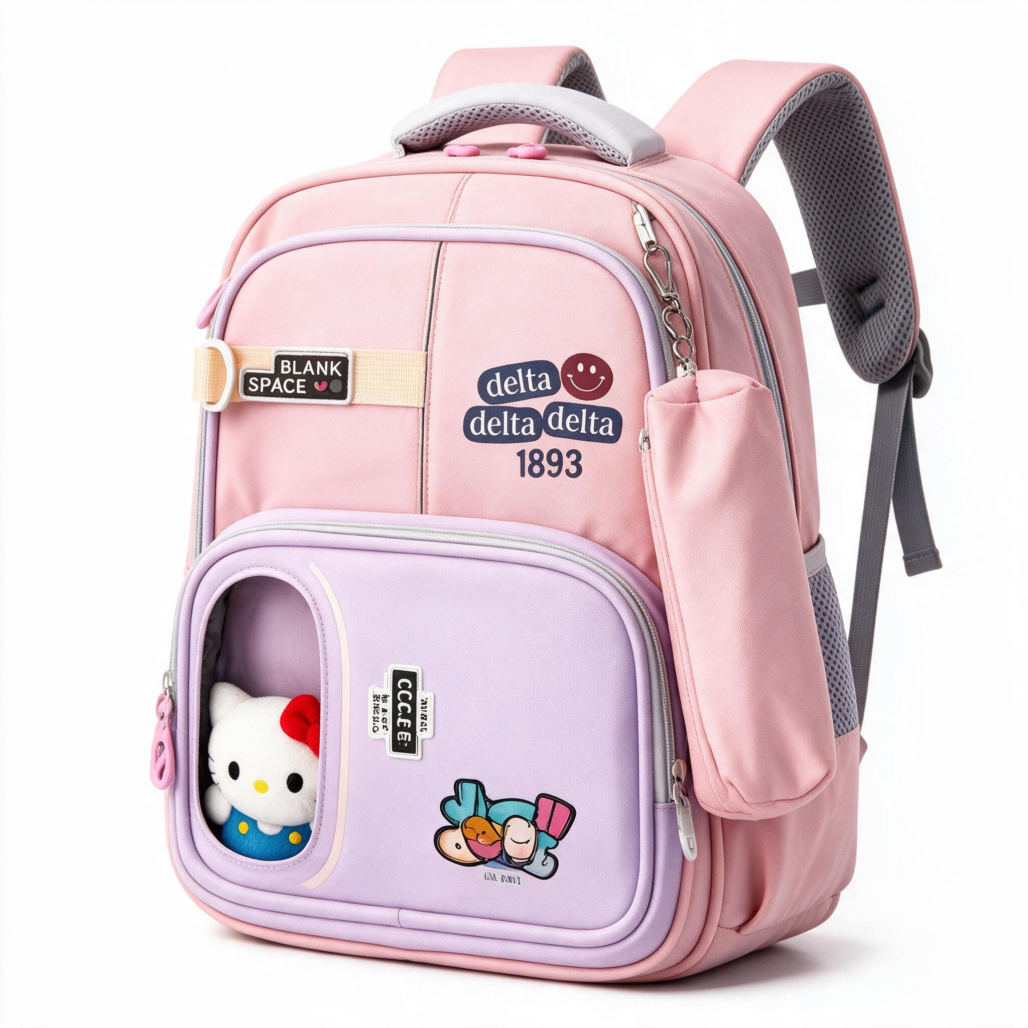 Sac à Dos Scolaire Delta Design Ergonomique avec Trousse et Pendentif Ours Inclus Rose SACKDS35RS - حقيبة ظهر مدرسية عصرية مع مقلمة مدمجة