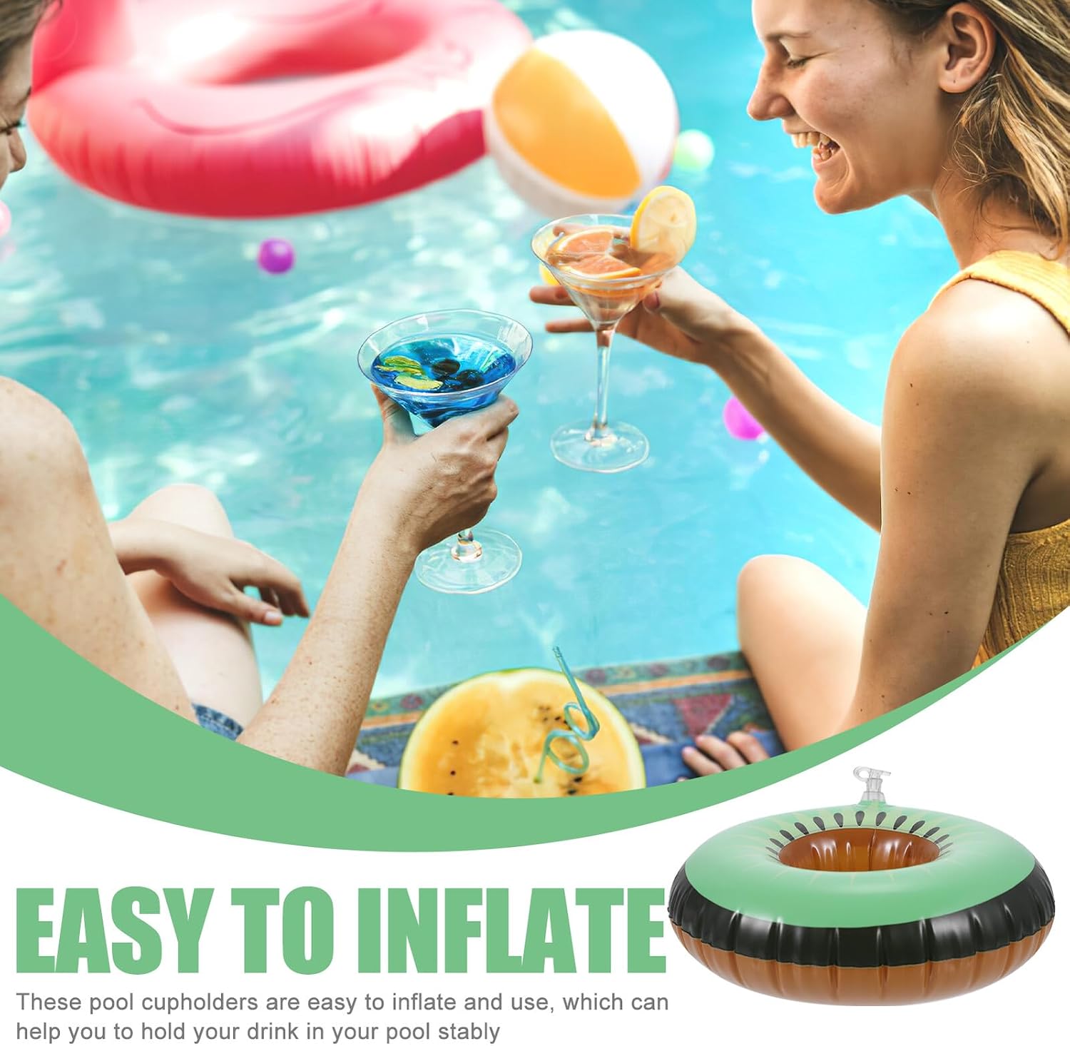Porte-Gobelets Flottants Gonflables pour Piscine Design Amusant Matériau PVC - حامل أكواب مائي منفوخ للمسبح بتصاميم الفواكه - Camping et Randonnée - صورة 6