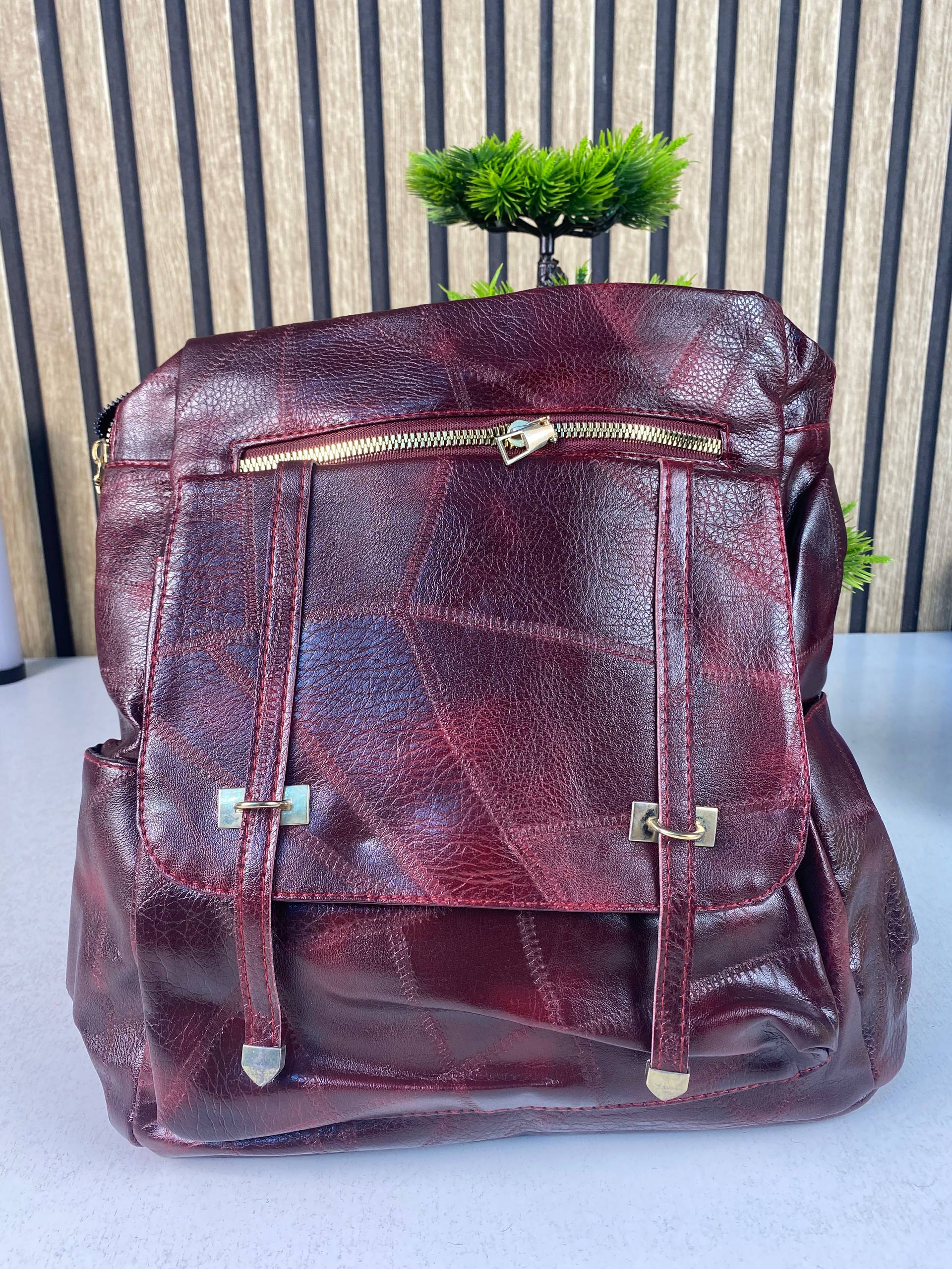 Sac à dos rétro en cuir synthétique pour femme Grenat - حقيبة ظهر نسائية من الجلد - Sac à dos et Mode - صورة 5