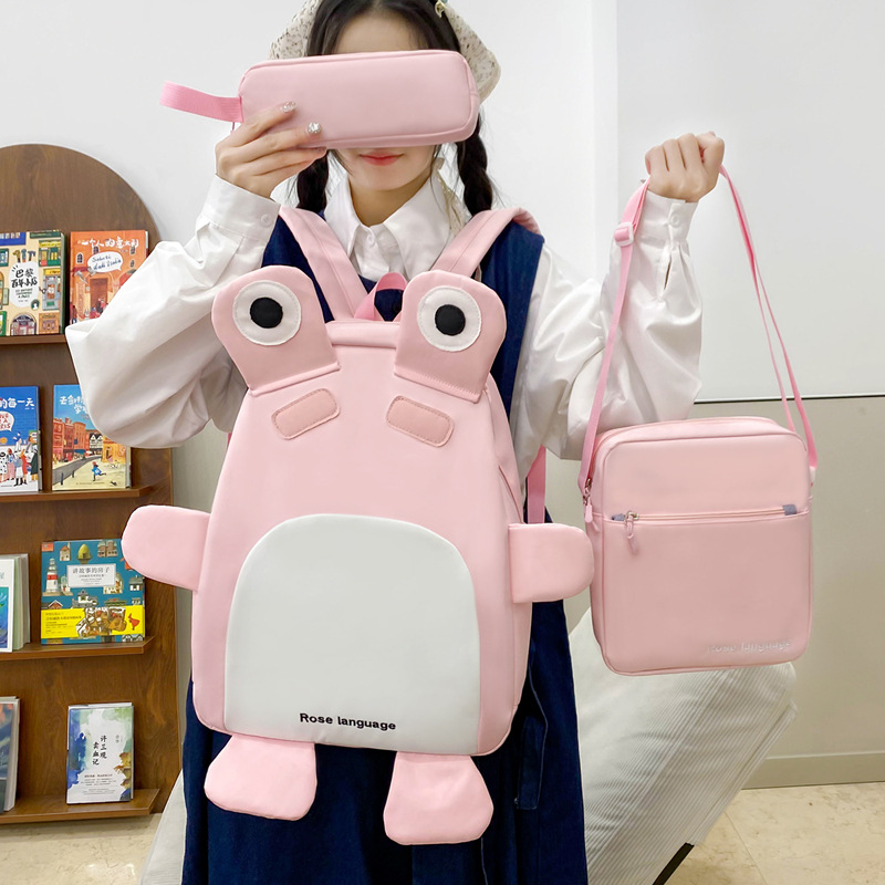 Sac à Dos Scolaires Enfant 3 en 1 Motif Grenouille Rose Language Style Dos Kawaii Rose SACKDS32RS - طقم حقائب مدرسية للأطفال 3 في 1 بتصميم الضفدع اللطيف - Sac à dos et Mode - صورة 3