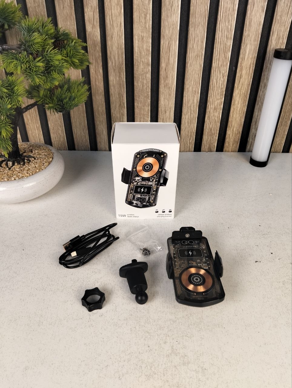 Support Auto Chargeur Sans Fil Qi 15W avec Capteur Intelligent - شاحن وحامل الهاتف اللاسلكي الذكي للسيارات - Accessoires - صورة حقيقية 12