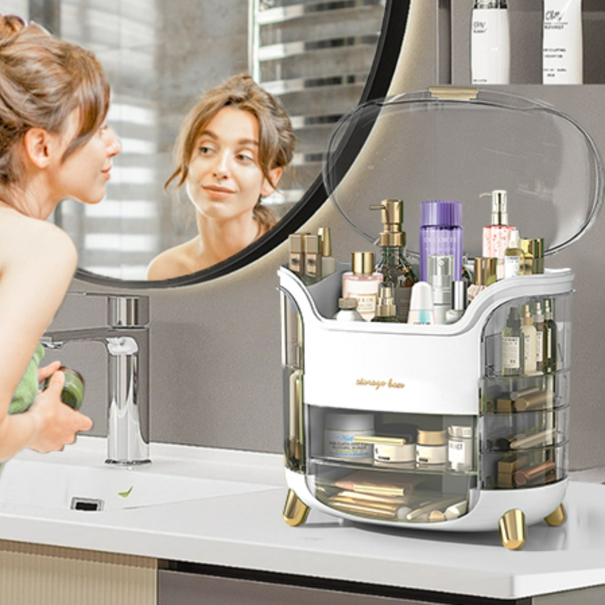 Boîte d'Organisation et Rangement de Maquillage Grande Capacité - منظم وصندوق أدراج للمكياج والمستحضرات بتصميم شفاف وعصري - Soins et Beauté - صورة 9