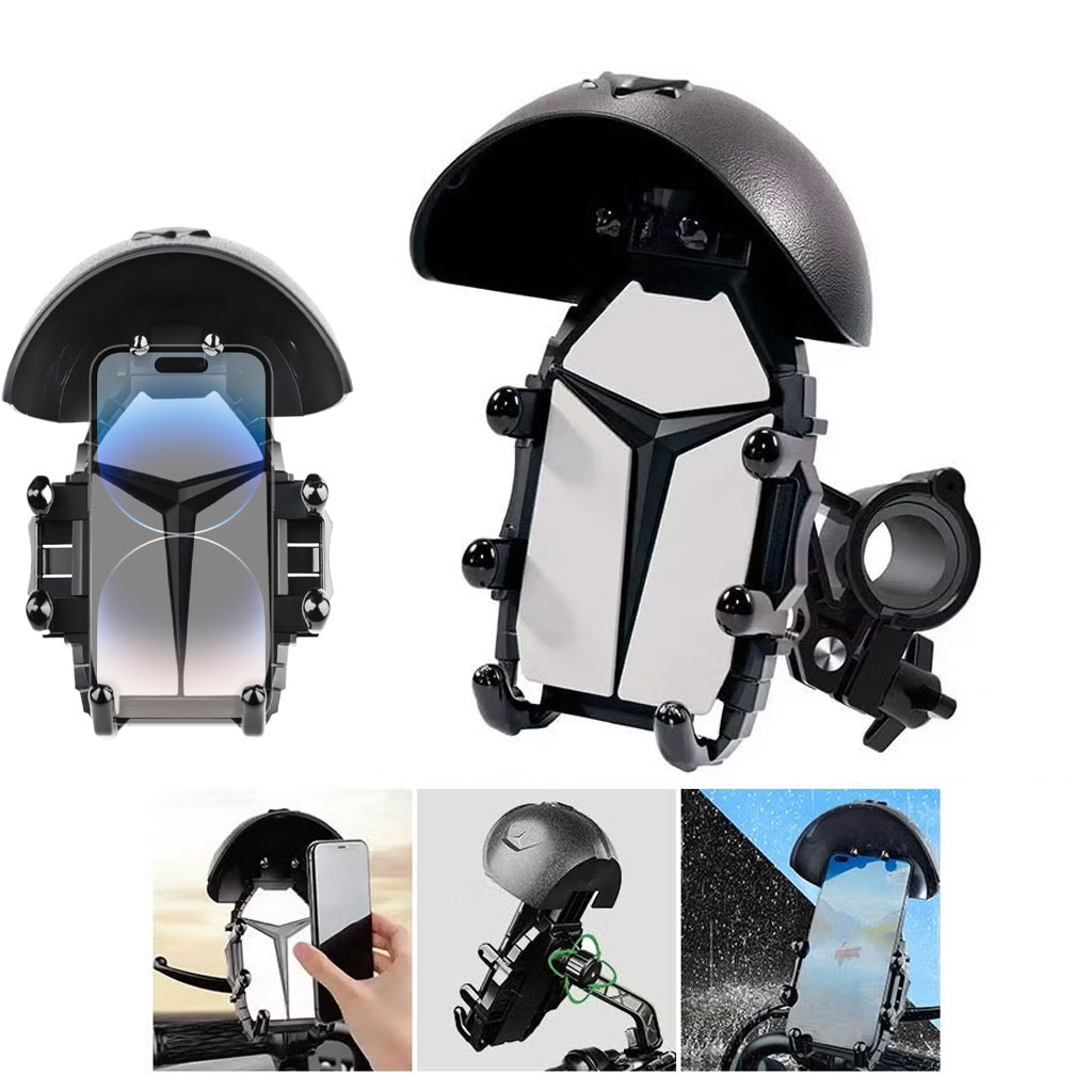 Support Téléphone pour Moto et Vélo avec Mini-Casque Pare-Soleil - حامل الهاتف الذكي للدراجات النارية والهوائية مع واقية شمسية بتصميم خوذة - Accessoires Auto/Moto - صورة حقيقية 3