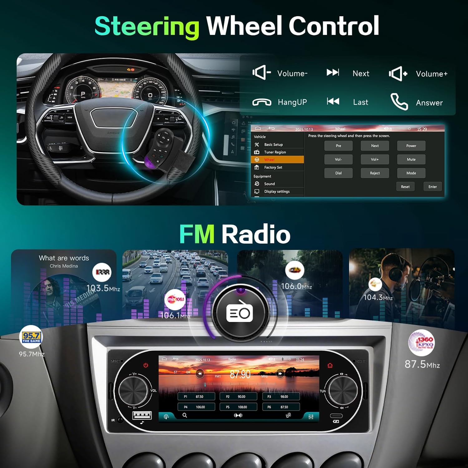 Autoradio 1Din Écran Tactile 5" IPS - Apple CarPlay et Android Auto Sans Fil Charge Rapide Type-C - راديو سيارة ذكي بشاشة لمس 5 بوصة تدعم و لاسلكيًا - Accessoires Auto/Moto - صورة 2