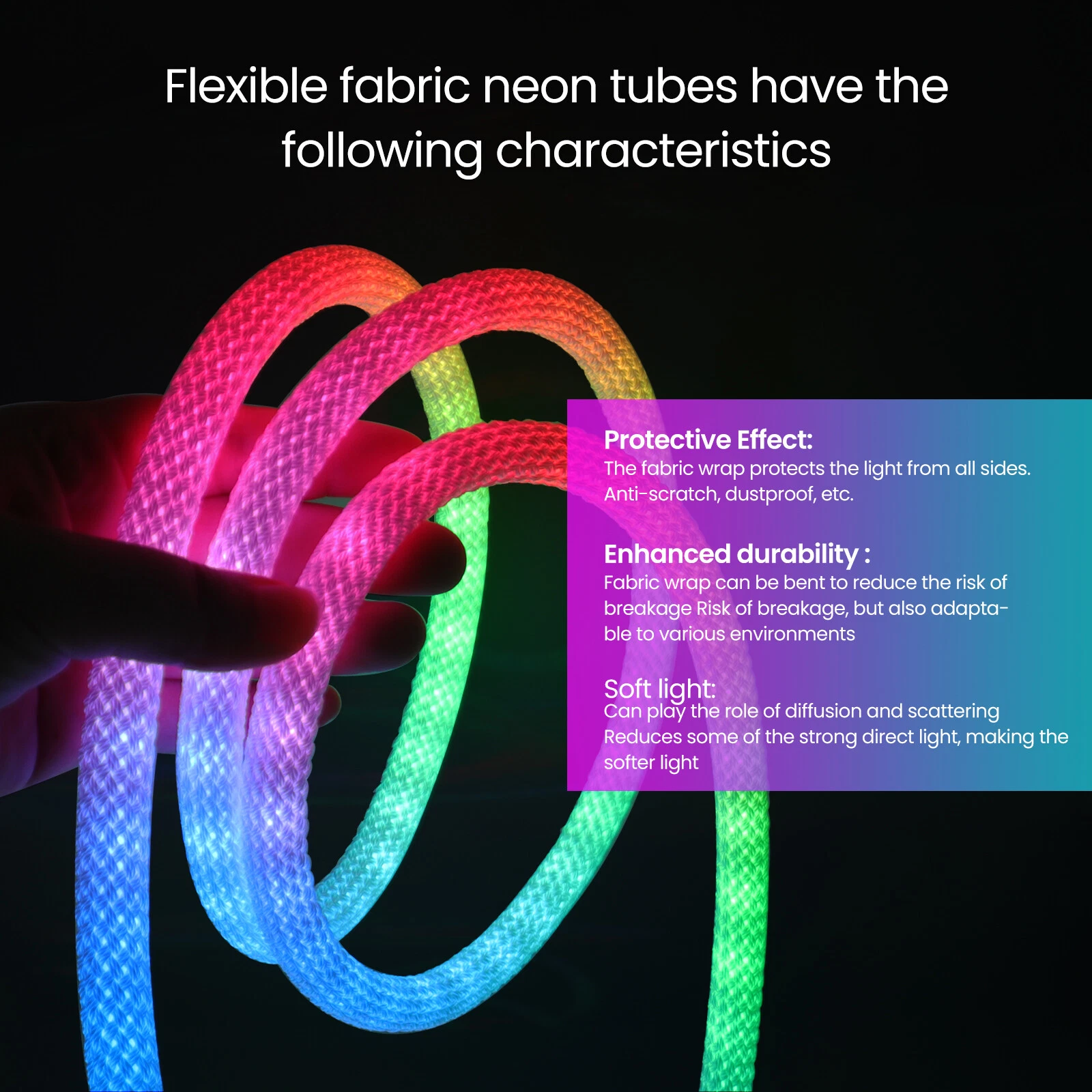 Bande LED RGB tube 360° numérique 3M 16mm USB 5V App Control - شريط إضاءة ملونة بطول 3 متر - Décoration - صورة 9