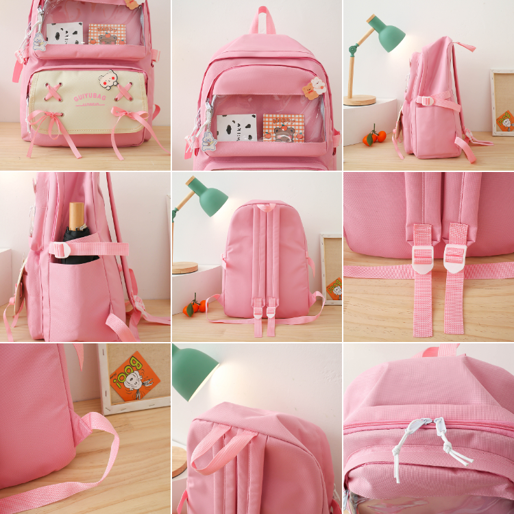 Sac à Dos Multifonctionnel Kawaii Grand Volume Imperméable et Résistant 5Pcs Rose SACKDS11RS - حقيبة ظهر بعدة قطع بتصميم كاوايي - Sac à dos et Mode - صورة 2