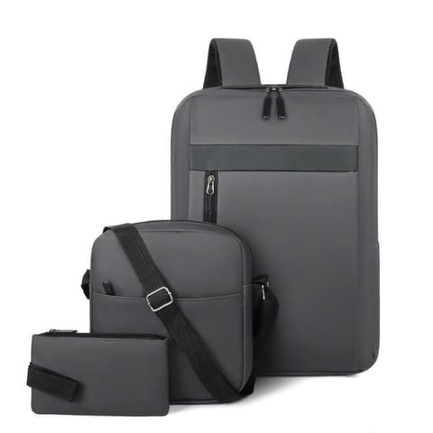Ensemble 3 PCS sac a dos Élégant et Imperméable pour Homme Avec Port USB Gris Mat-02 - طقم حقائب رجالية أنيقة 3 في 1 مع منفذ شحن