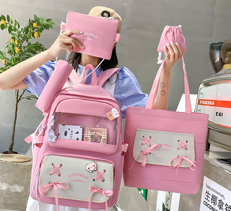 Sac à Dos Multifonctionnel Kawaii Grand Volume Imperméable et Résistant 5Pcs Rose SACKDS11RS - حقيبة ظهر بعدة قطع بتصميم كاوايي - Sac à dos et Mode - صورة 3
