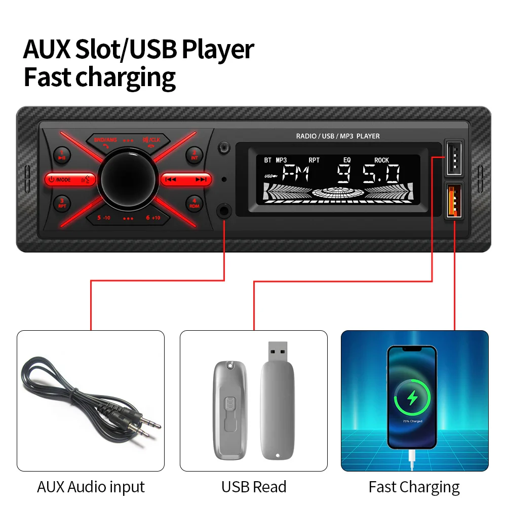 Autoradio MP3 Multimedia Player 1 DIN Bluetooth - جهاز راديو ومشغل وسائط السيارات مزود ببلوتوث - Accessoires Auto/Moto - صورة 13