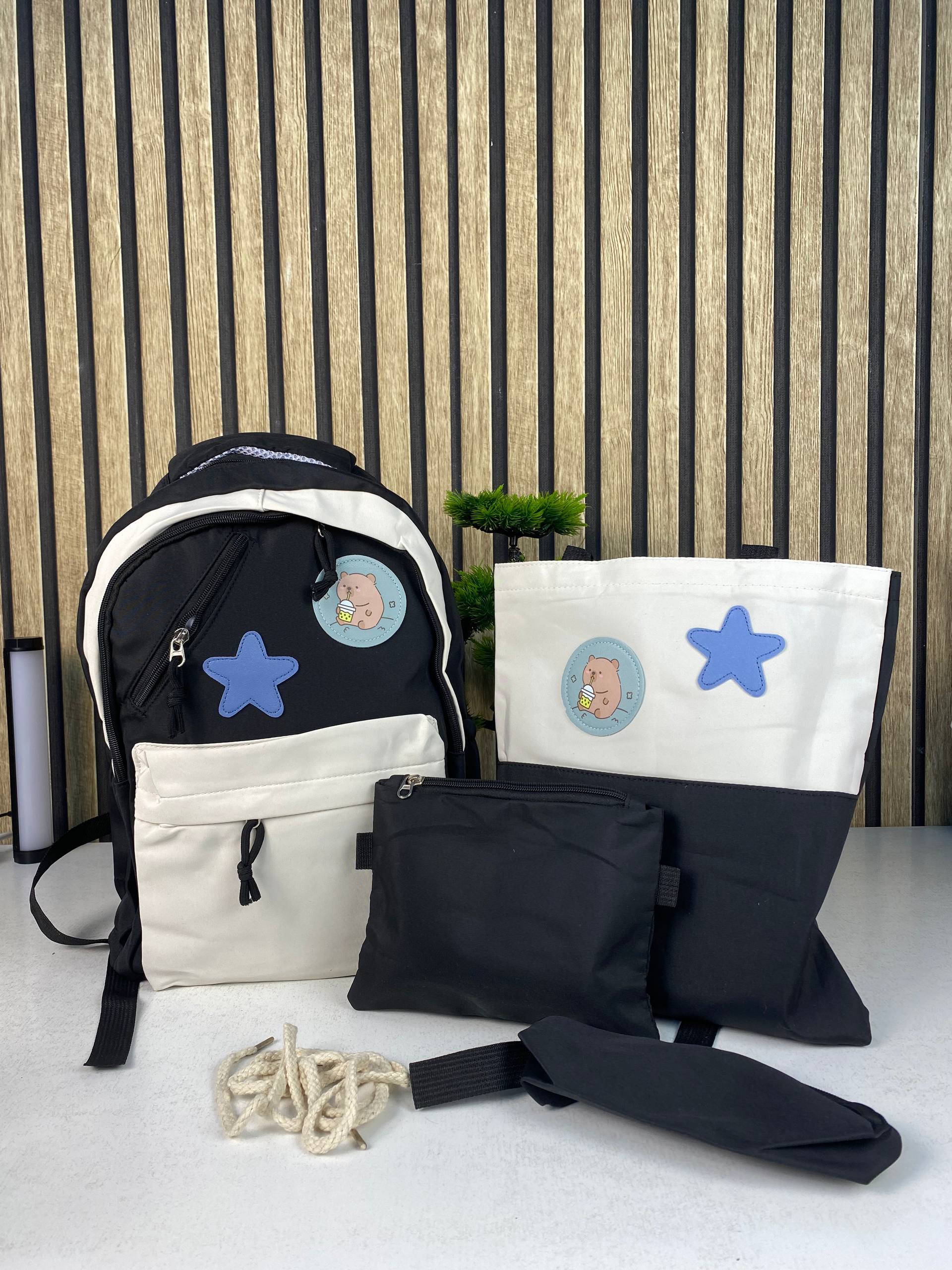 Sac à Dos Multifonctionnel Kawaii Grand Volume Imperméable et Résistant 4Pcs Noir SACKDS02N - حقيبة ظهر بعدة قطع بتصميم كاوايي - Sac à dos et Mode - صورة حقيقية 4