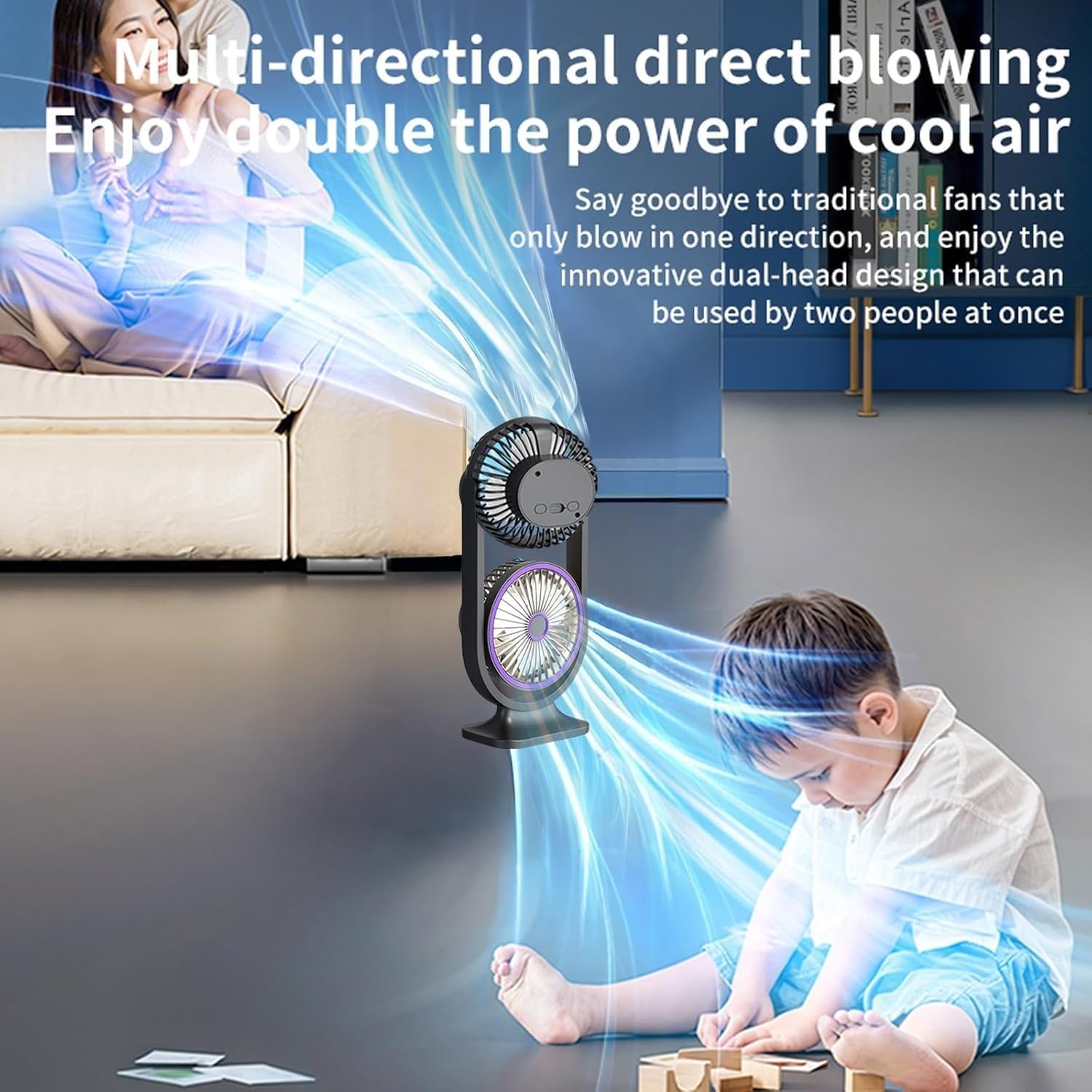 Ventilateur de Bureau Double Tête Rechargeable USB - مروحة المكتب المكتبية المزدوجة بـ 3 سرعات - Vacance & Loisir - صورة 4