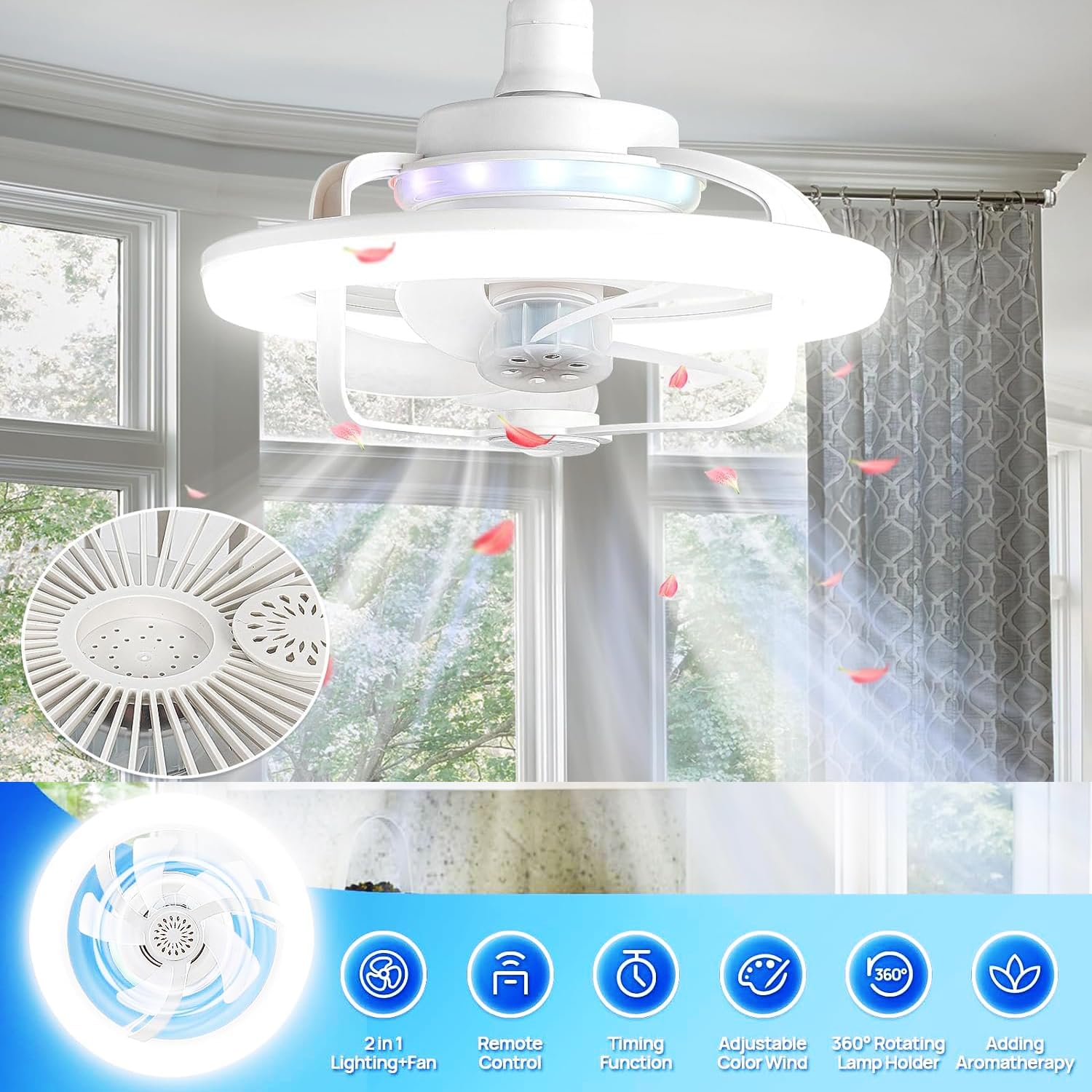 Ventilateur de Plafond Lumineux E27 avec Éclairage RGB et Télécommande - مروحة السقف الذكية إضاءة ملونة مع ريموت - Électronique - صورة 8