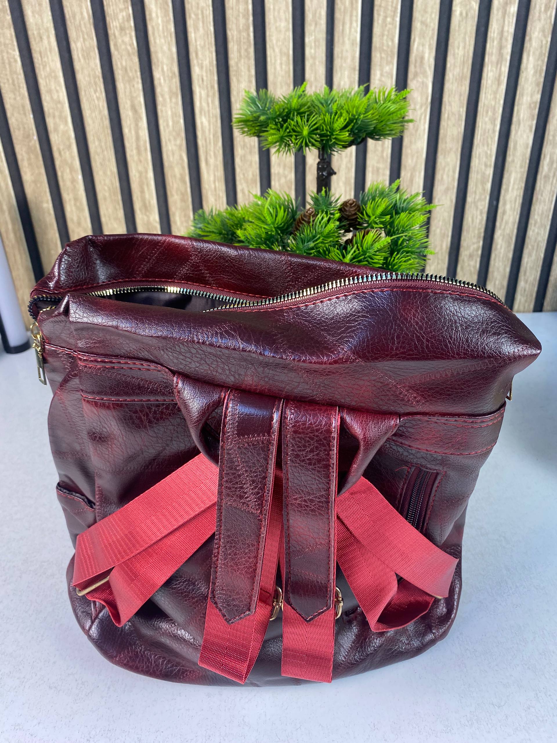 Sac à dos rétro en cuir synthétique pour femme Grenat - حقيبة ظهر نسائية من الجلد - Sac à dos et Mode - صورة 6