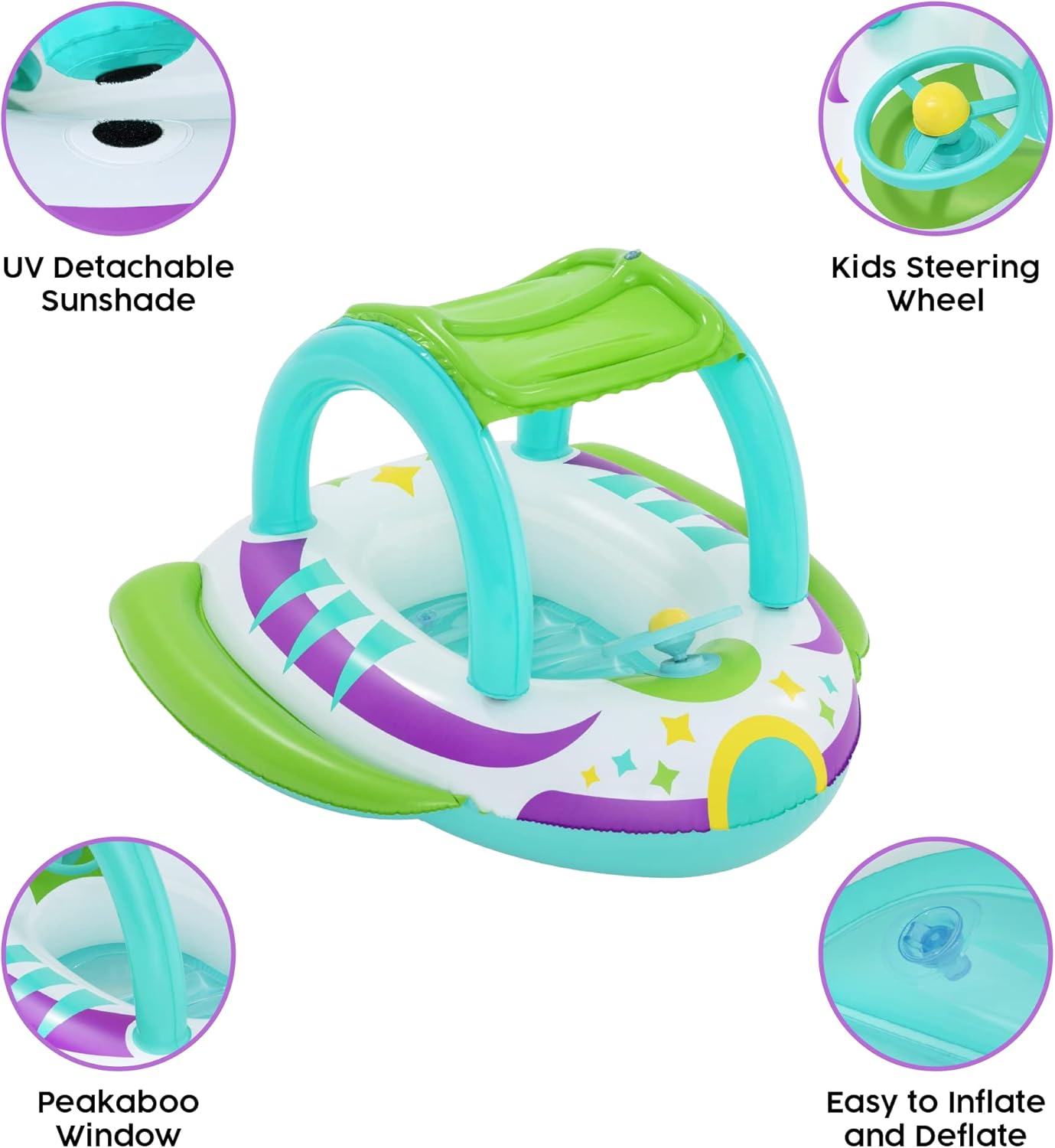 Bateau Gonflable pour Enfants Bestway Space Splash avec Pare-Soleil UV Amovible - قارب أطفال منفوخ بتصميم مركبة فضائية ومقود تفاعلي - Vacance & Loisir - صورة 7