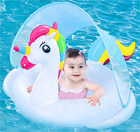 Bouée Flotteur Licorne pour Bébé avec Parasol Anti-UV - عوامة المسبح للأطفال بتصميم وحيد القرن مع مظلة حماية