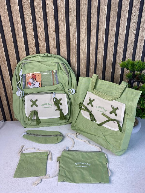 Sac à Dos Multifonctionnel Kawaii Grand Volume Imperméable et Résistant 5Pcs Vert SACKDS11VR - حقيبة ظهر بعدة قطع بتصميم كاوايي - Sac à dos et Mode - صورة حقيقية 4