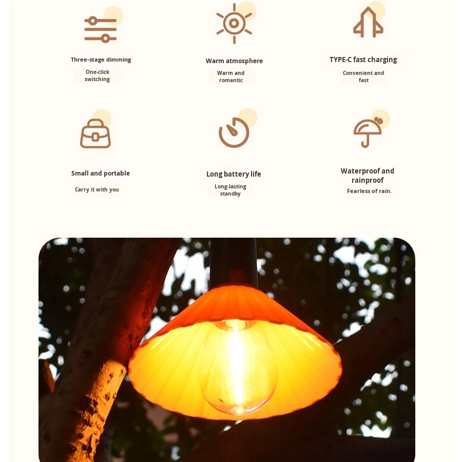 Lanterne de Camping Rechargeable 3 Niveaux de Luminosité avec Crochet de Suspension - مصباح تخييم وطوارئ قابل للشحن مع خطاف تعليق و3 مستويات إضاءة - Camping et Randonnée - صورة 4