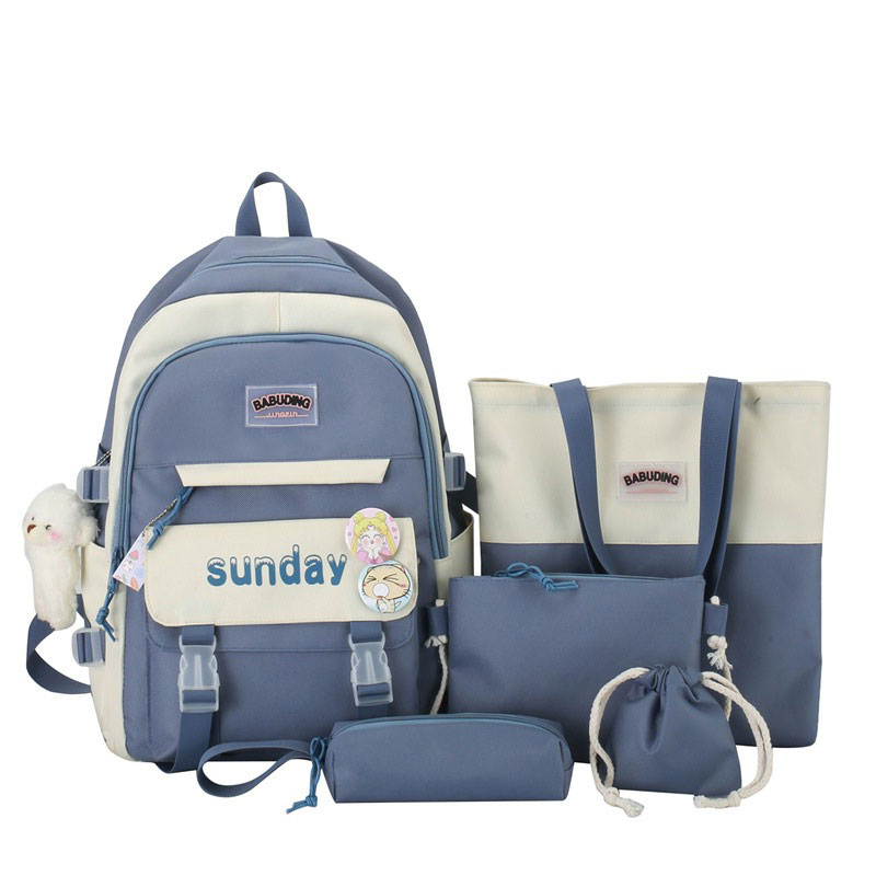 Sac à Dos Multifonctionnel Kawaii Grand Volume Imperméable et Résistant 5Pcs Bleu SACKDS14BL - حقيبة ظهر بعدة قطع بتصميم كاوايي - Sac à dos et Mode - صورة 1