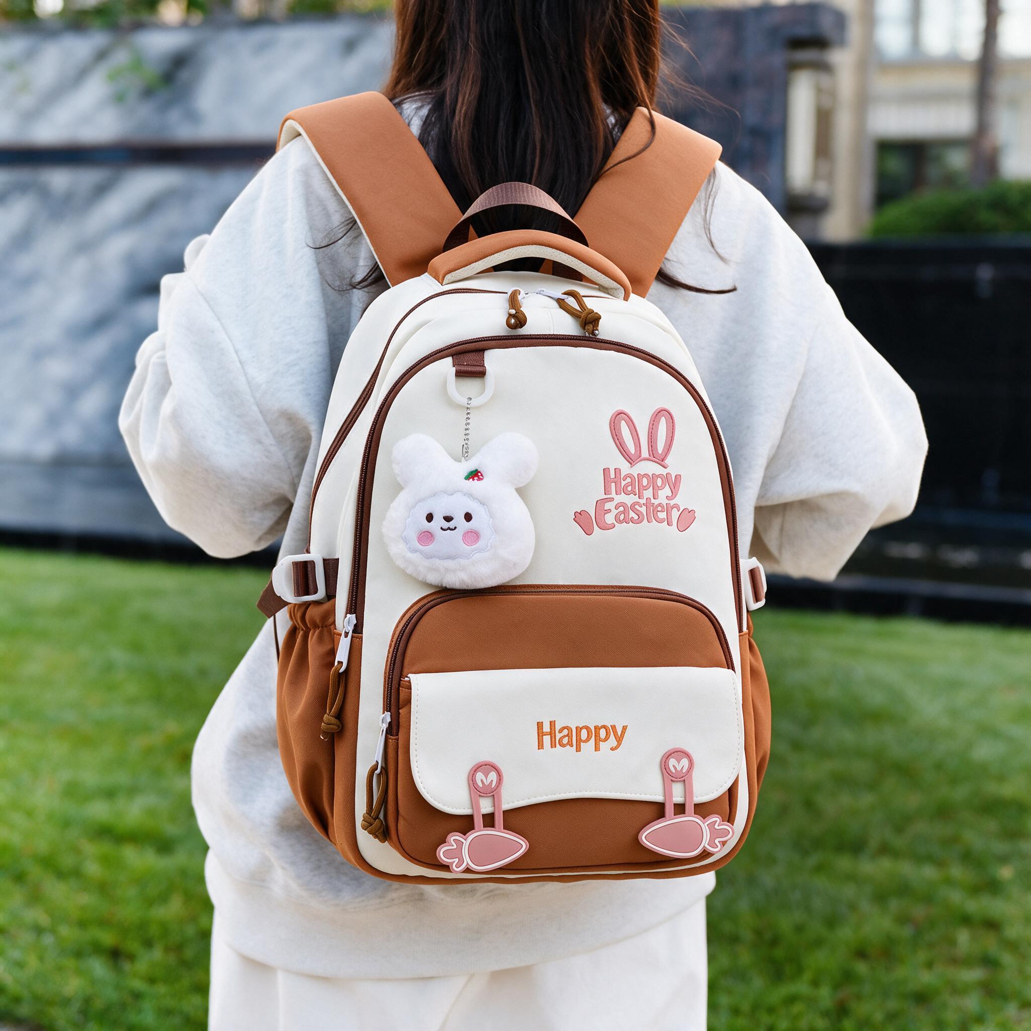 Sac à Dos Scolaire Motif Lapin Happy Easter Ergonomique Tissu Imperméable Orange SACKDS31ORG - حقيبة ظهر مدرسية وعصرية بتصميم الأرنب اللطيف - Sac à dos et Mode - صورة 2