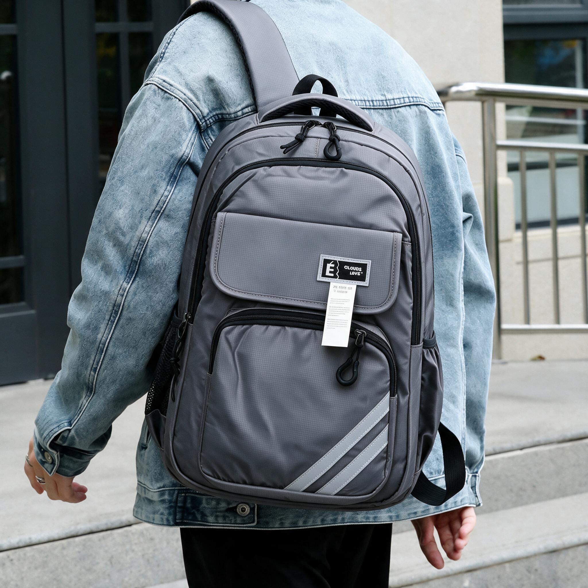 Sac à Dos Sport et Scolaire Multi-Poches Tissu Oxford Résistant et Imperméable Gris SACKDS27GR - حقيبة ظهر رياضية ومدرسية متعددة الجيوب مع عواكس ضوئية - Sac à dos et Mode - صورة 1
