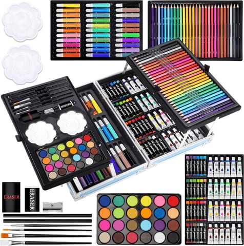 Coffret d'Art Deluxe 144 Pièces avec Mallette Portable - علبة أدوات الرسم والتلوين الفاخرة 144 قطعة داخل حقيبة