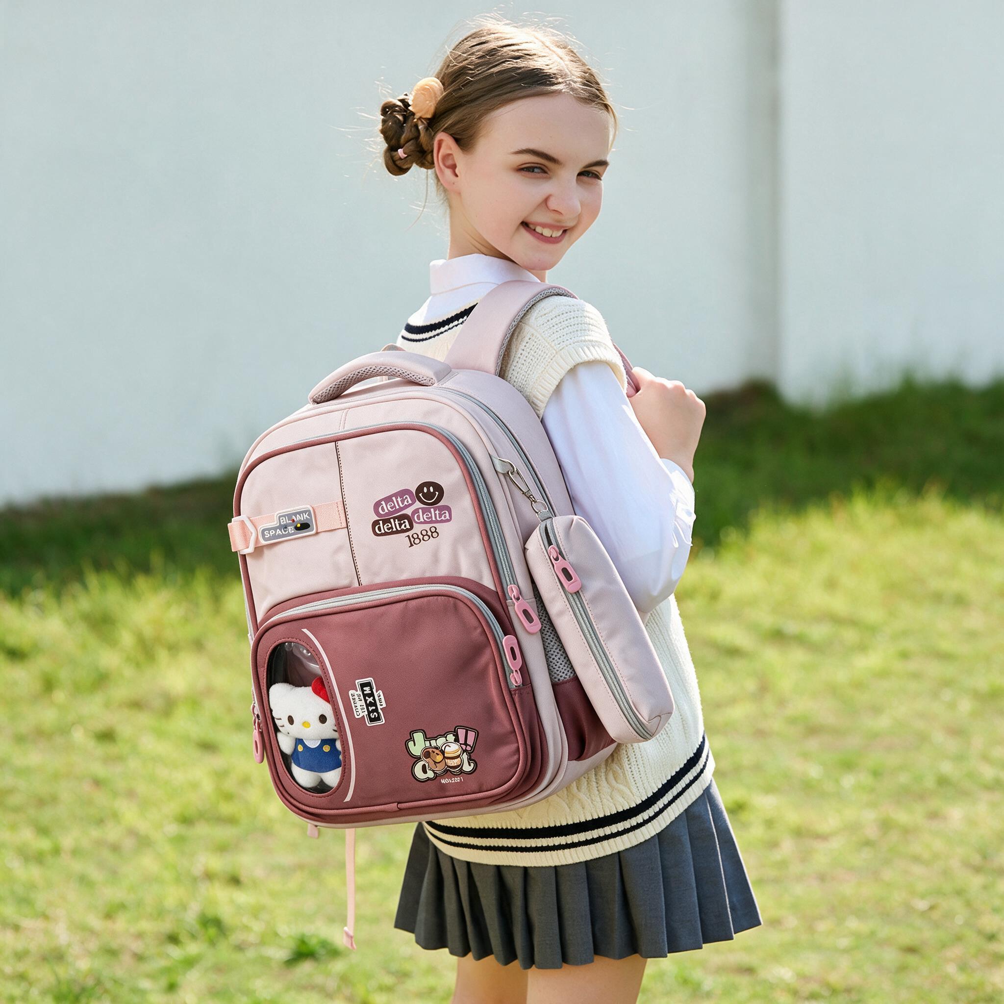 Sac à Dos Scolaire Delta Design Ergonomique avec Trousse et Pendentif Ours Inclus Mauve SACKDS35MV - حقيبة ظهر مدرسية عصرية مع مقلمة مدمجة
