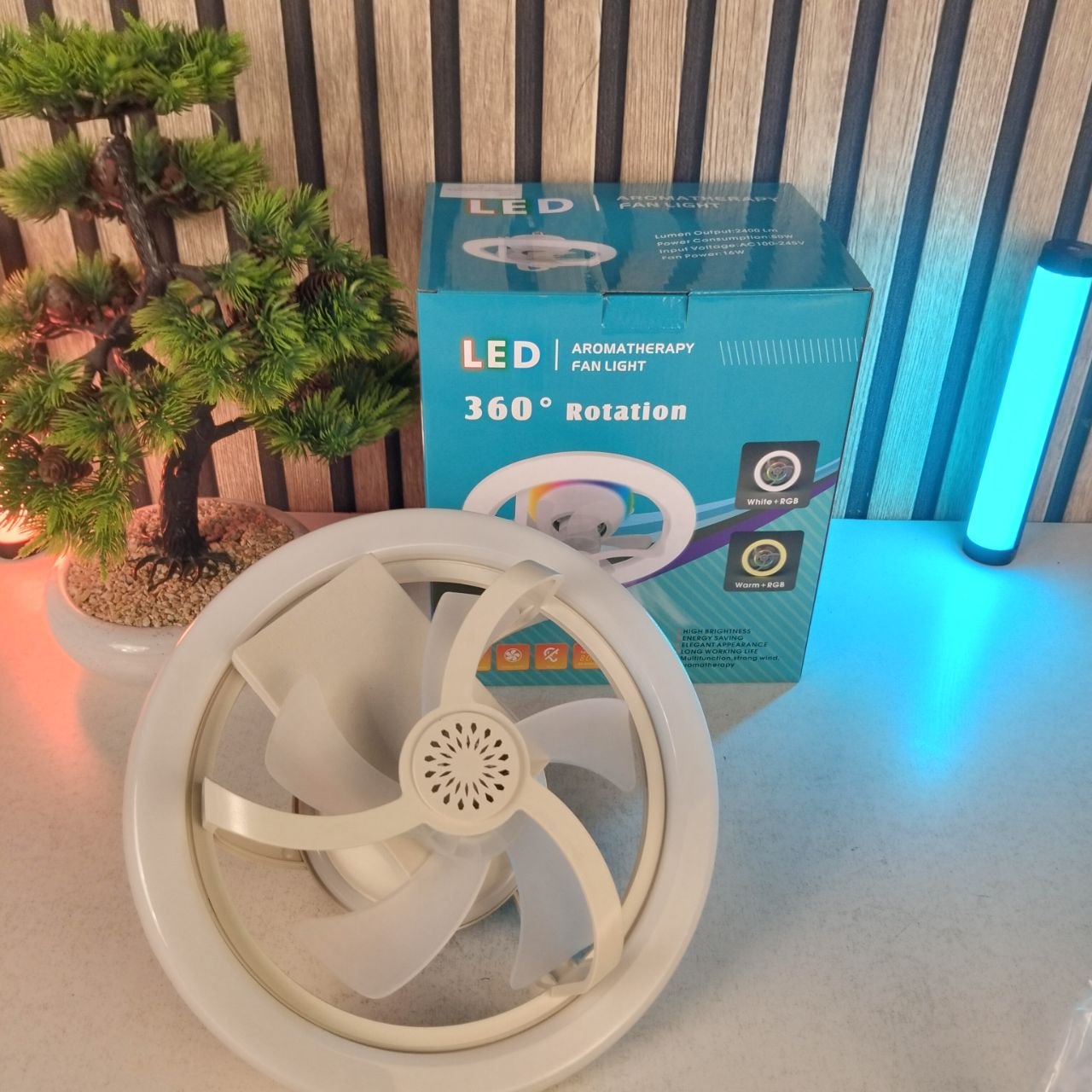 Ventilateur de Plafond Lumineux E27 avec Éclairage RGB et Télécommande - مروحة السقف الذكية إضاءة ملونة مع ريموت - Électronique - صورة حقيقية 14
