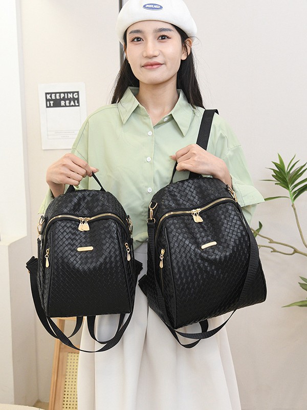 Sac à Dos Femme en Cuir Tressé Élégant avec Ceinture D'Épaule Convertible - حقيبة ظهر جلدية للنساء بتصميم فاخر - Sac à dos et Mode - صورة 4