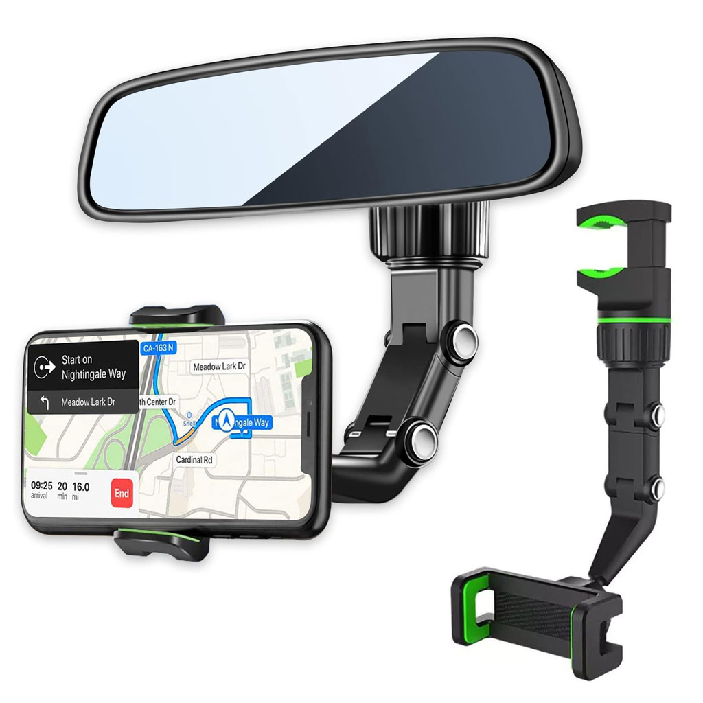 Support Téléphone Voiture pour Rétroviseur Rotation 360°, Bras Long Ajustable - حامل هاتف لمرآة الرؤية الخلفية للسيارة مع دوران 360° وذراع قابل للتعديل