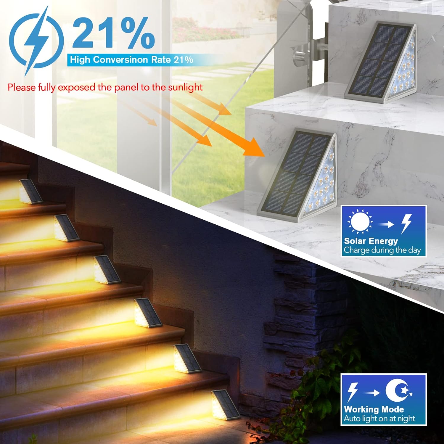 Éclairage Solaire pour Escaliers et Marches Extérieures Étanche IP67 - مصابيح السلالم والأدراج الشمسية الذكية المقاومة للماء - Décoration - صورة 7
