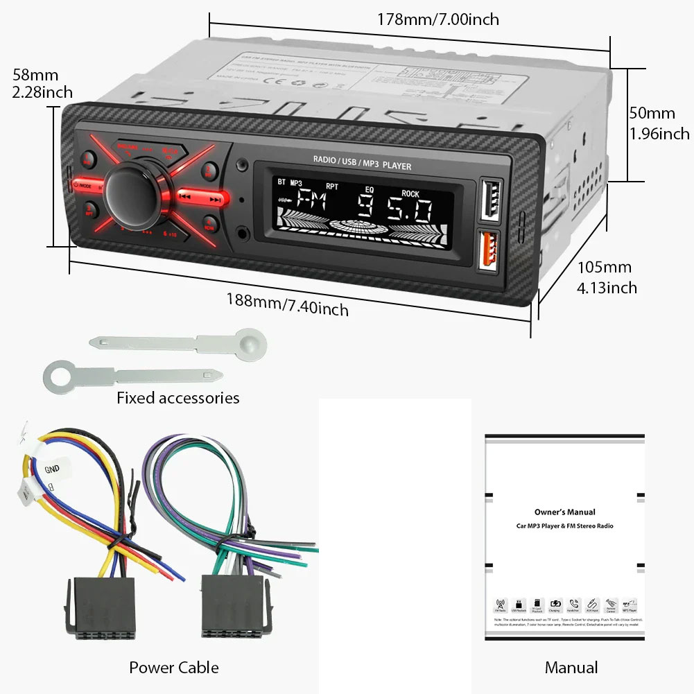 Autoradio MP3 Multimedia Player 1 DIN Bluetooth - جهاز راديو ومشغل وسائط السيارات مزود ببلوتوث - Accessoires Auto/Moto - صورة 8