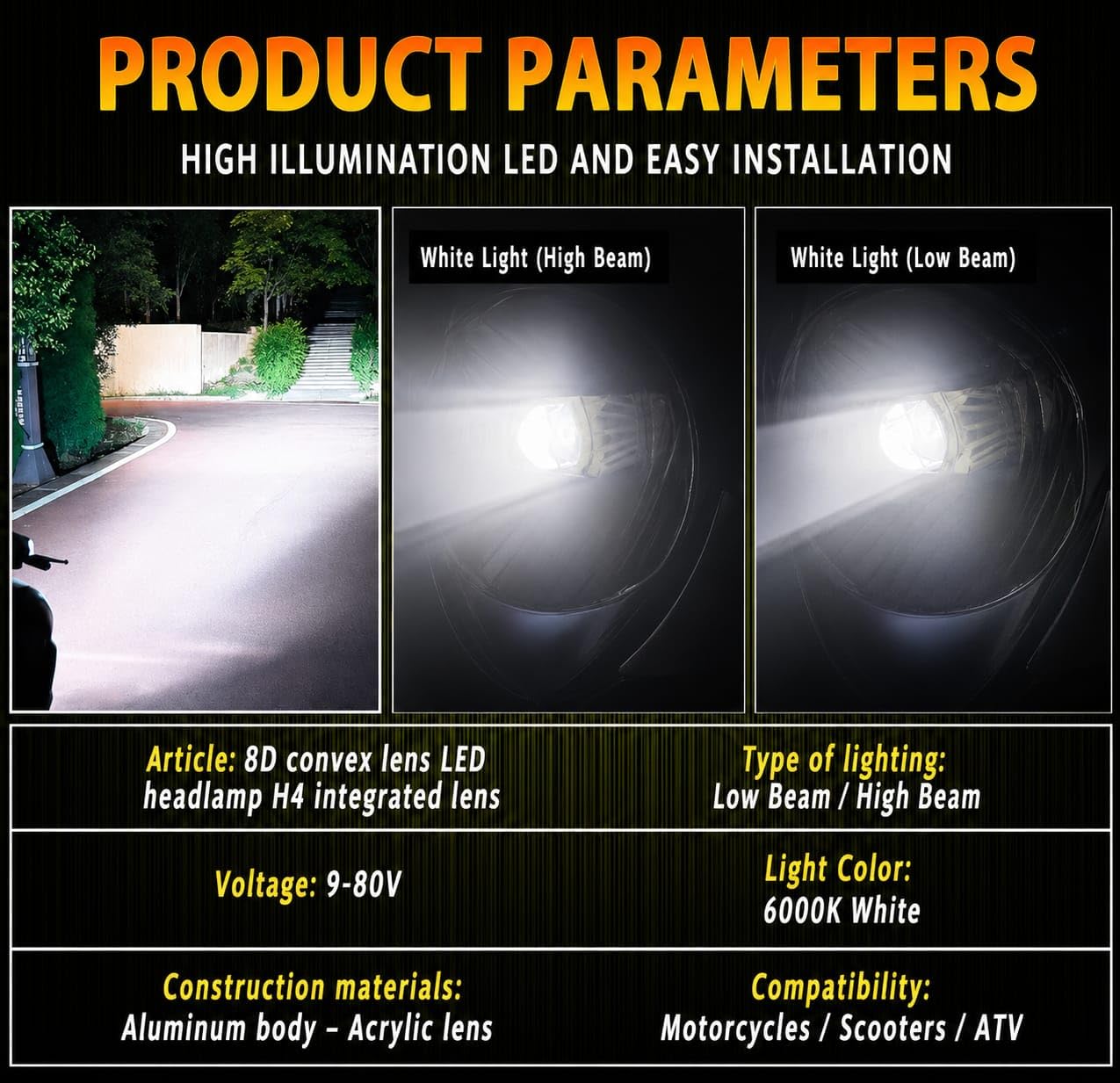Ampoule LED H4 Moto Avec Mini Lentille Projecteur - Double Faisceau Ultra-Puissant 42W - مصباح للدراجات النارية مع عدسة قوة 42 واط - Accessoires Auto/Moto - صورة 8
