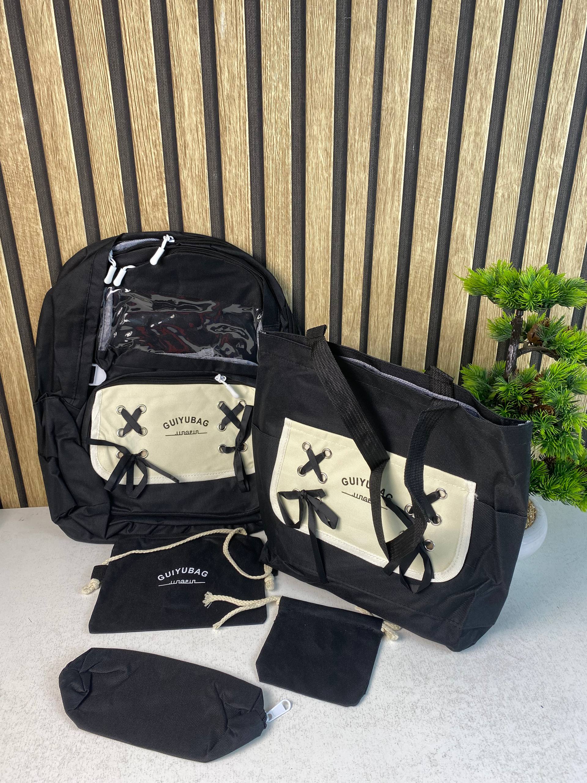 Sac à Dos Multifonctionnel Kawaii Grand Volume Imperméable et Résistant 5Pcs Noir SACKDS11N - حقيبة ظهر بعدة قطع بتصميم كاوايي - Sac à dos et Mode - صورة حقيقية 4