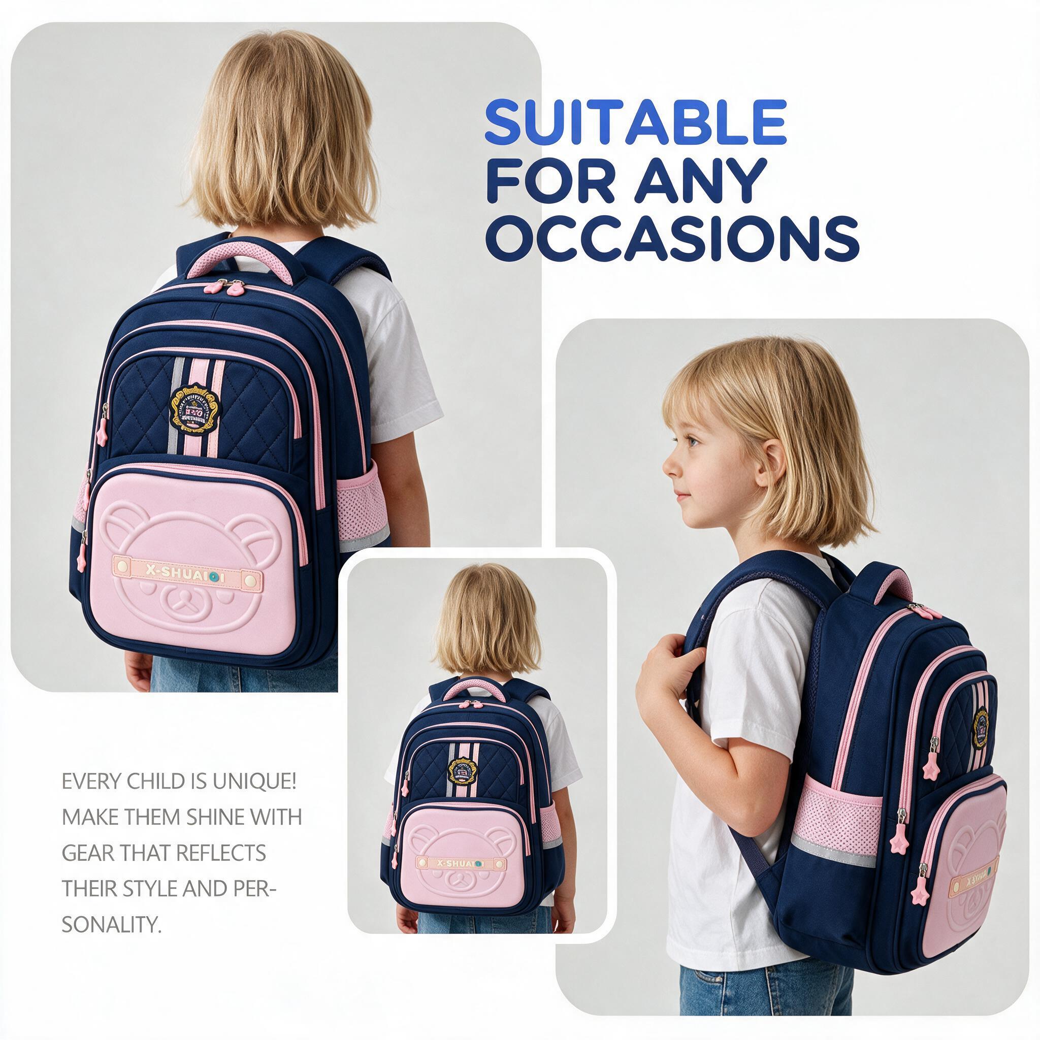 Sac à Dos Scolaire Style Kawaii Grand Volume Tissu Imperméable Bleu et Marron SACKDS18BRS - حقيبة مدرسية بتصميم كاوايي - Sac à dos et Mode - صورة 2