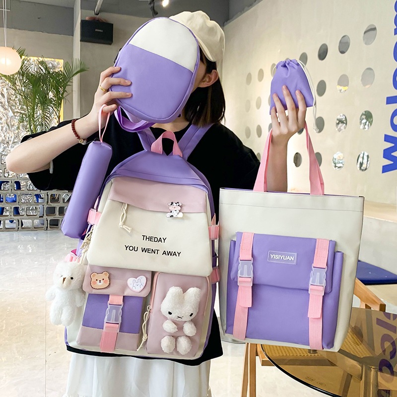 Sac à Dos Multifonctionnel Kawaii Grand Volume Imperméable et Résistant 5Pcs Mauve SACKDS25MV - حقيبة ظهر بعدة قطع بتصميم كاوايي - Sac à dos et Mode - صورة 2