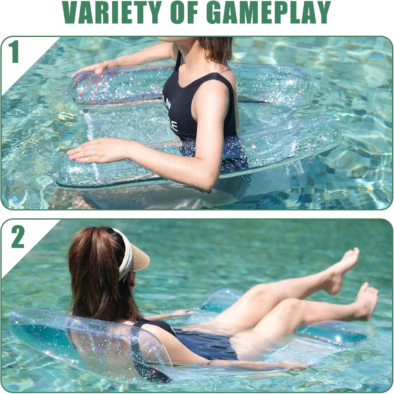 Hamac de Piscine Flottant Multifonction 4en1 Design Glitter, Confort Aquatique - أرجوحة المسبح العائمة والمريحة 4 في 1 بنسيج شبكي متين - Vacance & Loisir - صورة 8