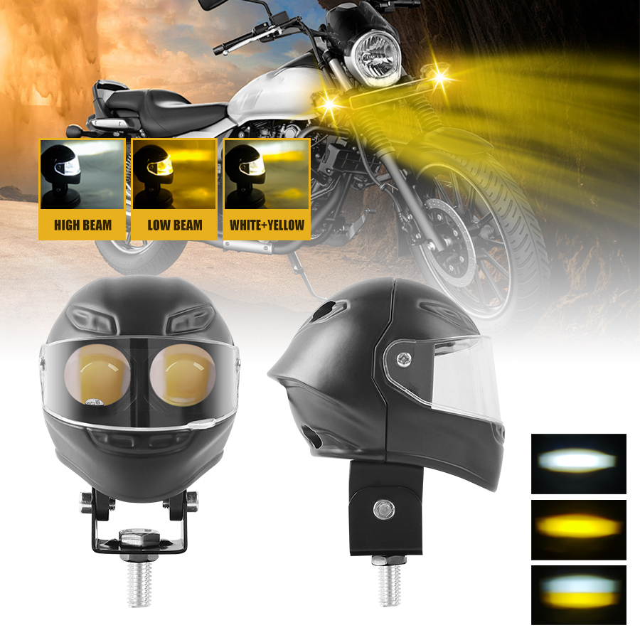 Projecteur LED Auxiliaire pour Moto et Scooter Double Couleur Blanc et Jaune Helmet Design 1Pcs - كشاف إضاءة لدراجات النارية بتصميم خوذة وإضاءة مزدوجة - Accessoires Auto/Moto - صورة 8
